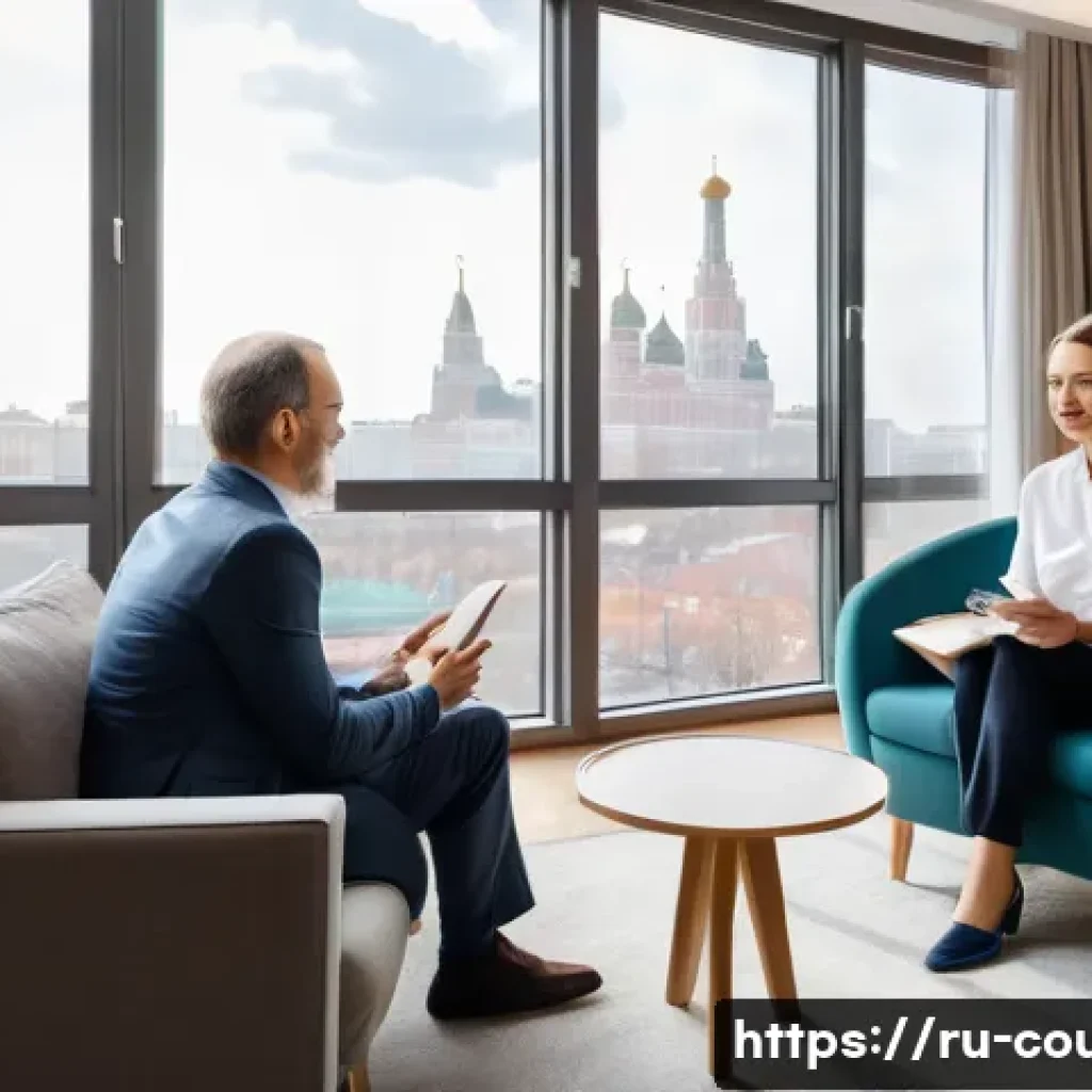 상담심리사와 관련된 최신 블로그 - A warm and inviting therapy room set in a modern Moscow apartment, with a professional female psycho...