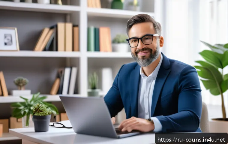 상담심리사 채용 공고 트렌드 분석 - A professional psychologist conducting an online therapy session in a modern home office, using a la...