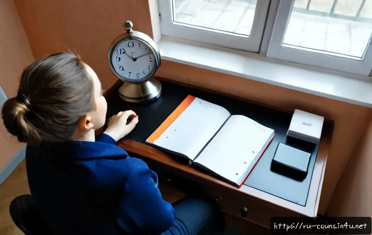 상담심리사 자격증과 관련된 시험 일정 - Photorealistic overhead view of a Russian aspiring counseling psychologist at a tidy home desk, care...